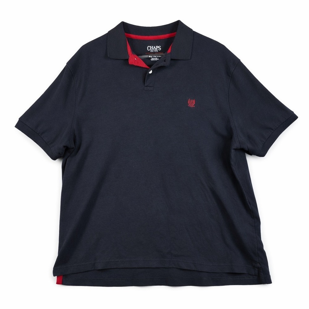 Chaps Mens XL Black Polo Shirt Red Trim Crest Logo Classic Short‎ Sleeve
